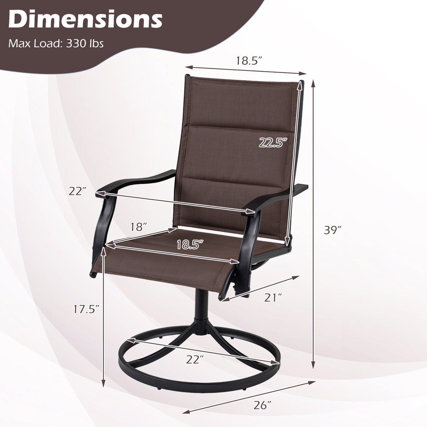Swivel Patio Dining Chairs Set of 2 with Padded Seats