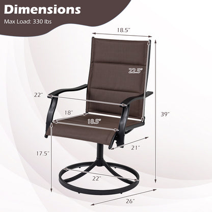 Swivel Patio Dining Chairs Set of 2 with Padded Seats
