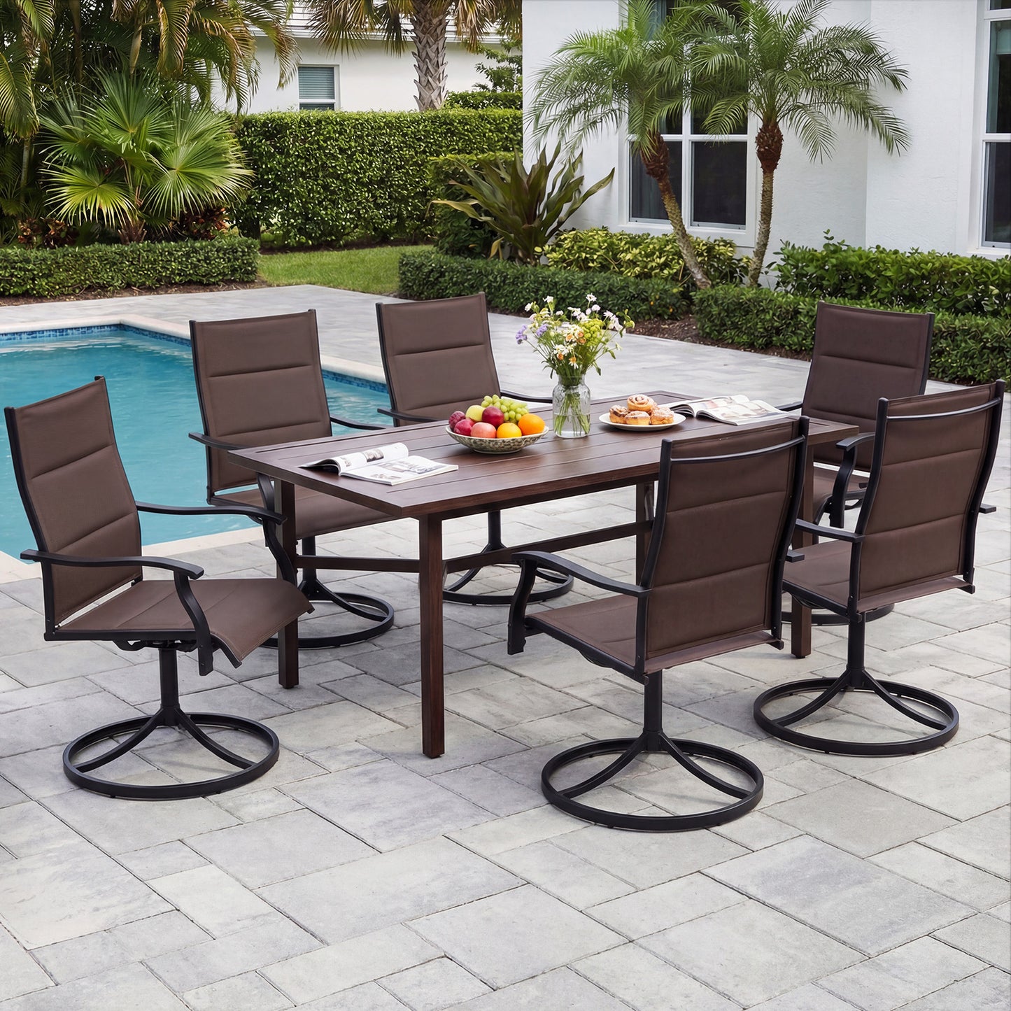 Swivel Patio Dining Chairs Set of 2 with Padded Seats