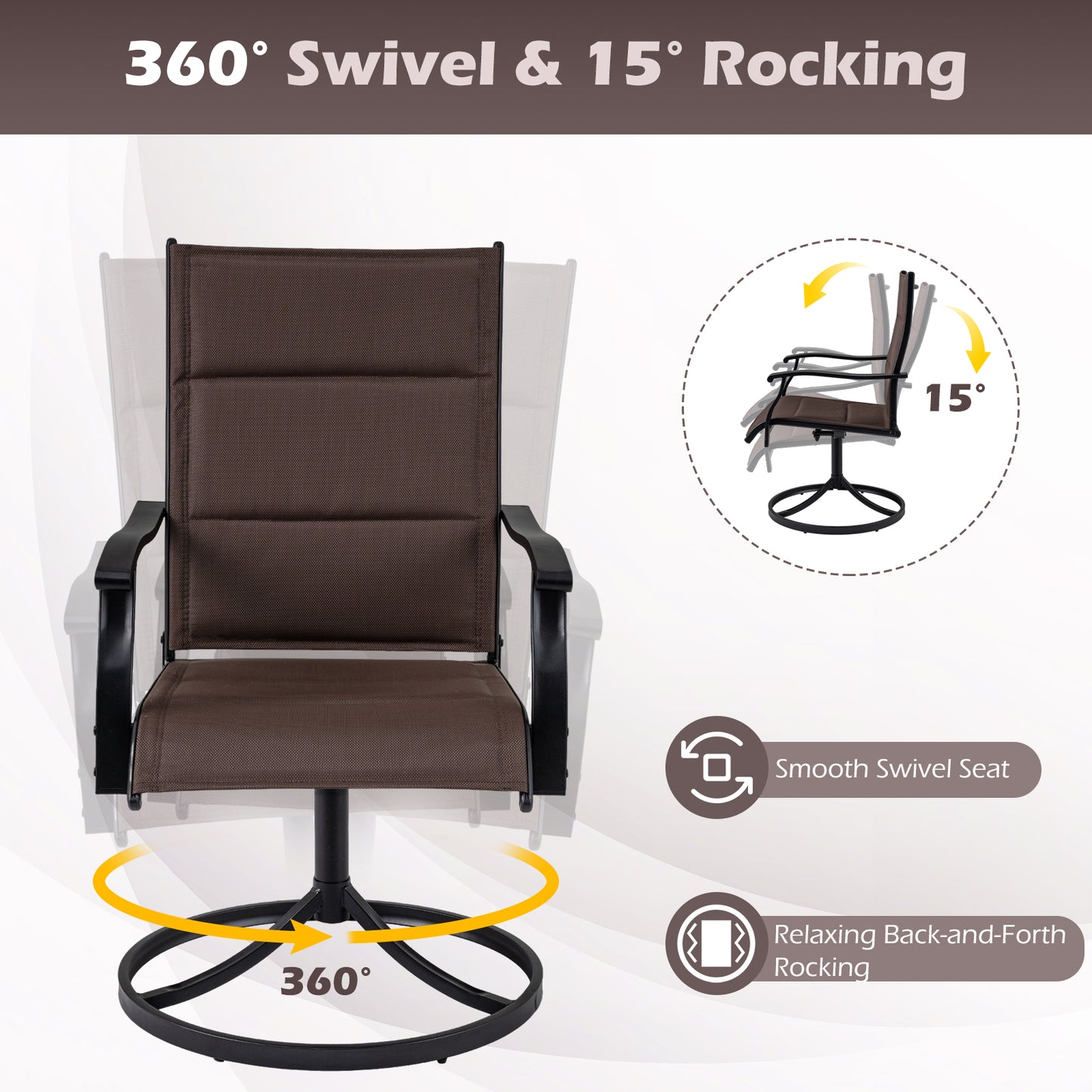 Swivel Patio Dining Chairs Set of 2 with Padded Seats