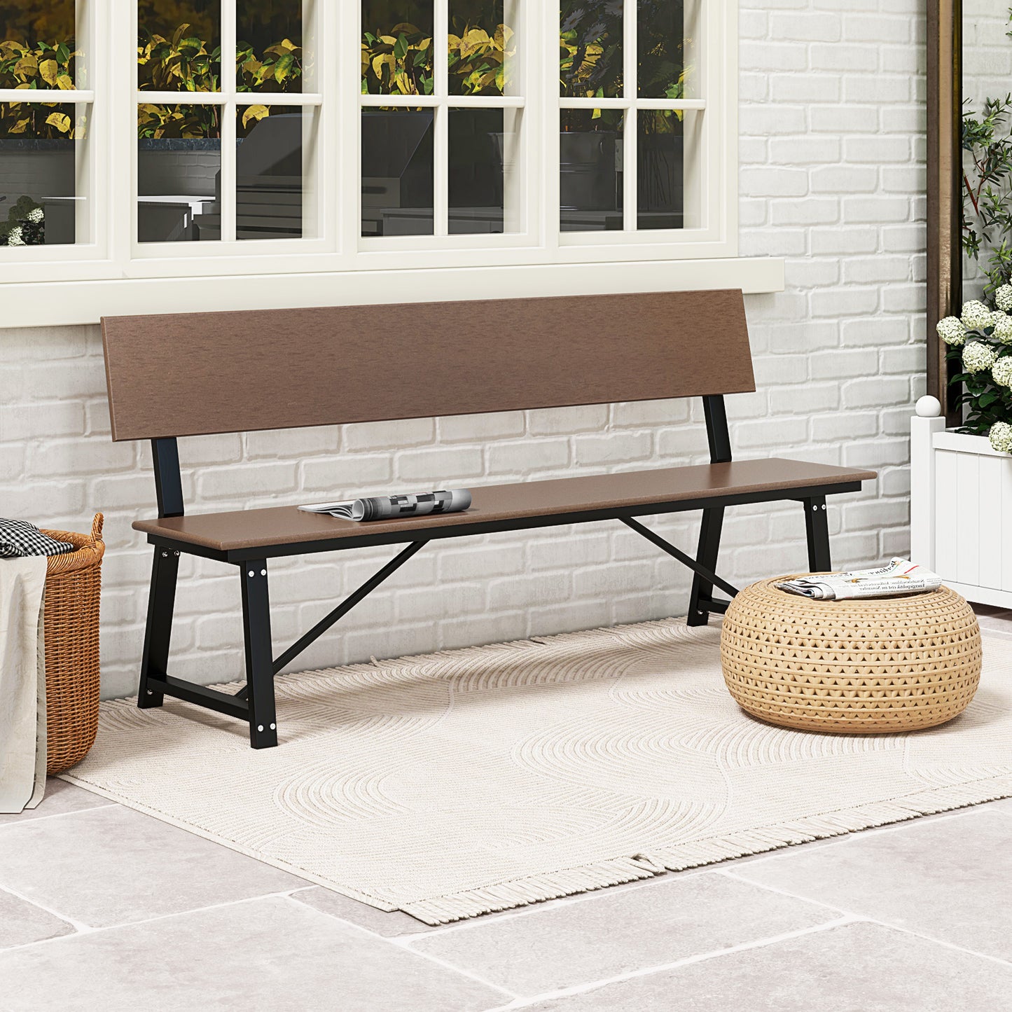 72-Inch Outdoor Bench with HDPE Seat & Metal Frame