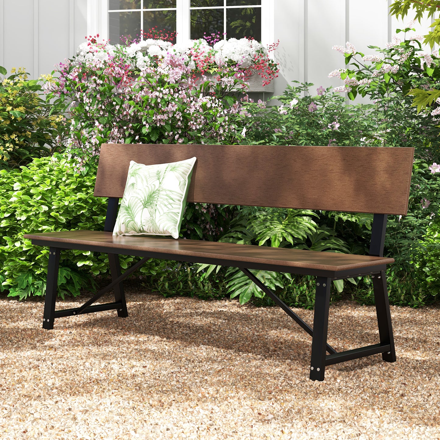 72-Inch Outdoor Bench with HDPE Seat & Metal Frame