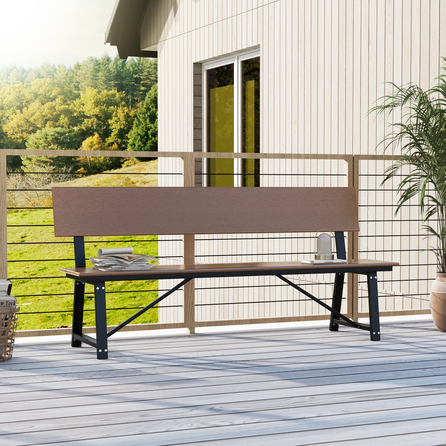 72-Inch Outdoor Bench with HDPE Seat & Metal Frame