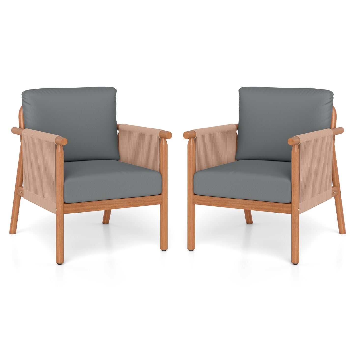Acacia Wood Patio Dining Chairs Set of 2 with Cushions
