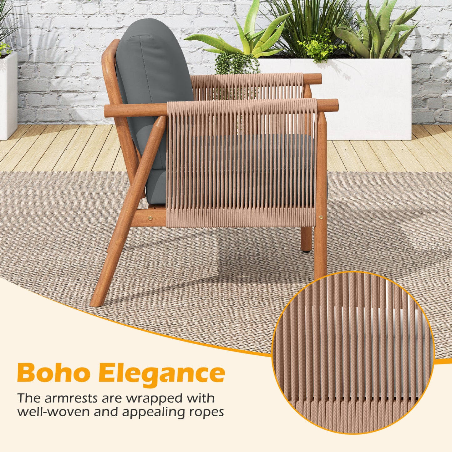Acacia Wood Patio Dining Chairs Set of 2 with Cushions