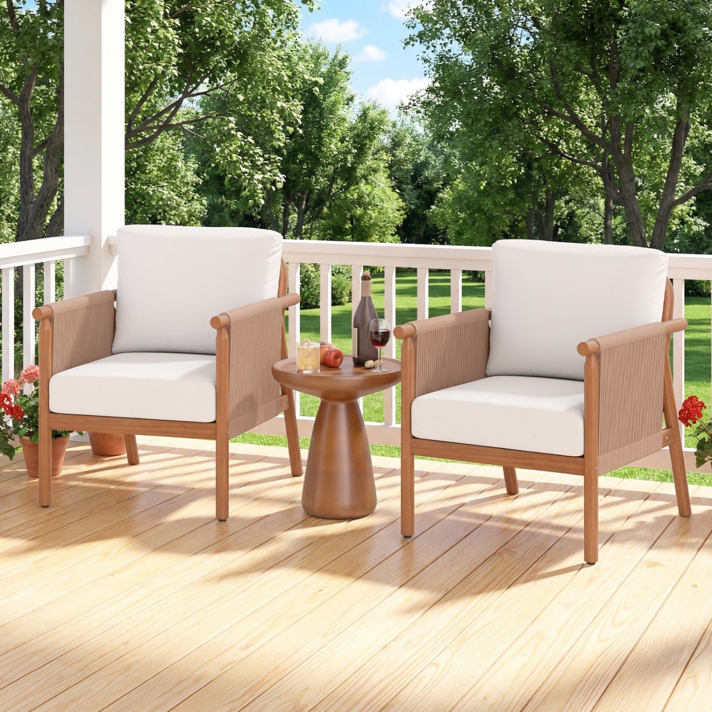 Acacia Wood Patio Dining Chairs Set of 2 with Cushions