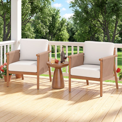 Acacia Wood Patio Dining Chairs Set of 2 with Cushions
