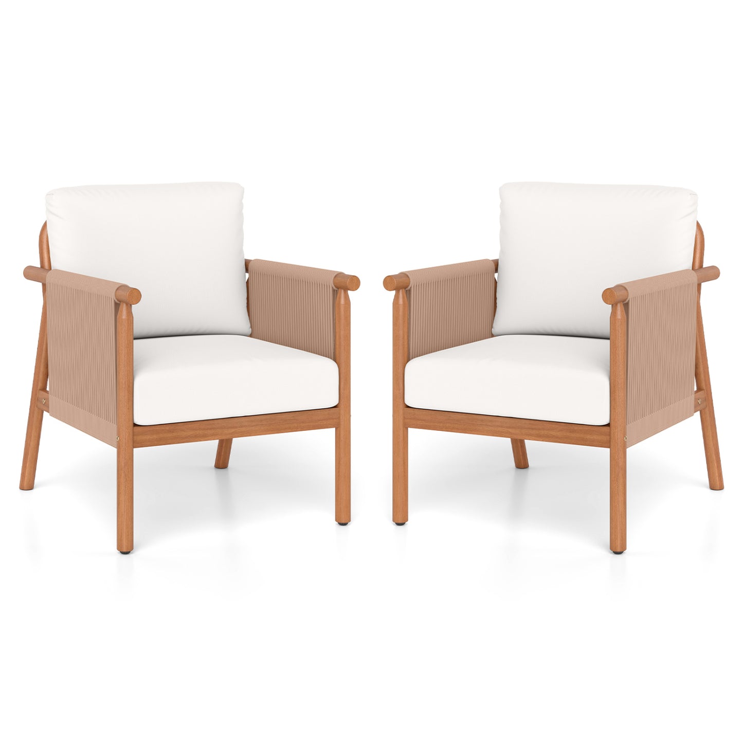 Acacia Wood Patio Dining Chairs Set of 2 with Cushions