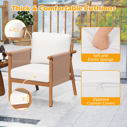 Acacia Wood Patio Dining Chairs Set of 2 with Cushions