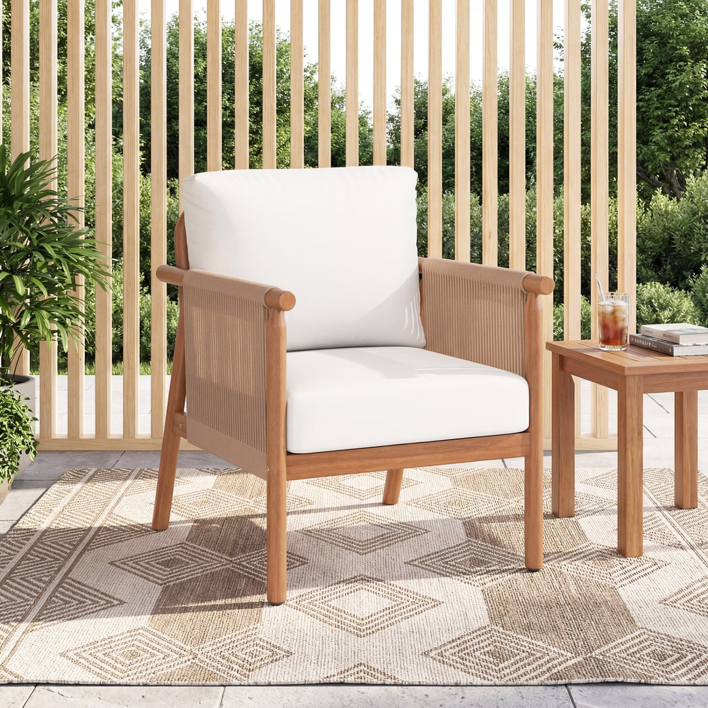 Acacia Wood Patio Dining Chairs Set of 4 with Cushions