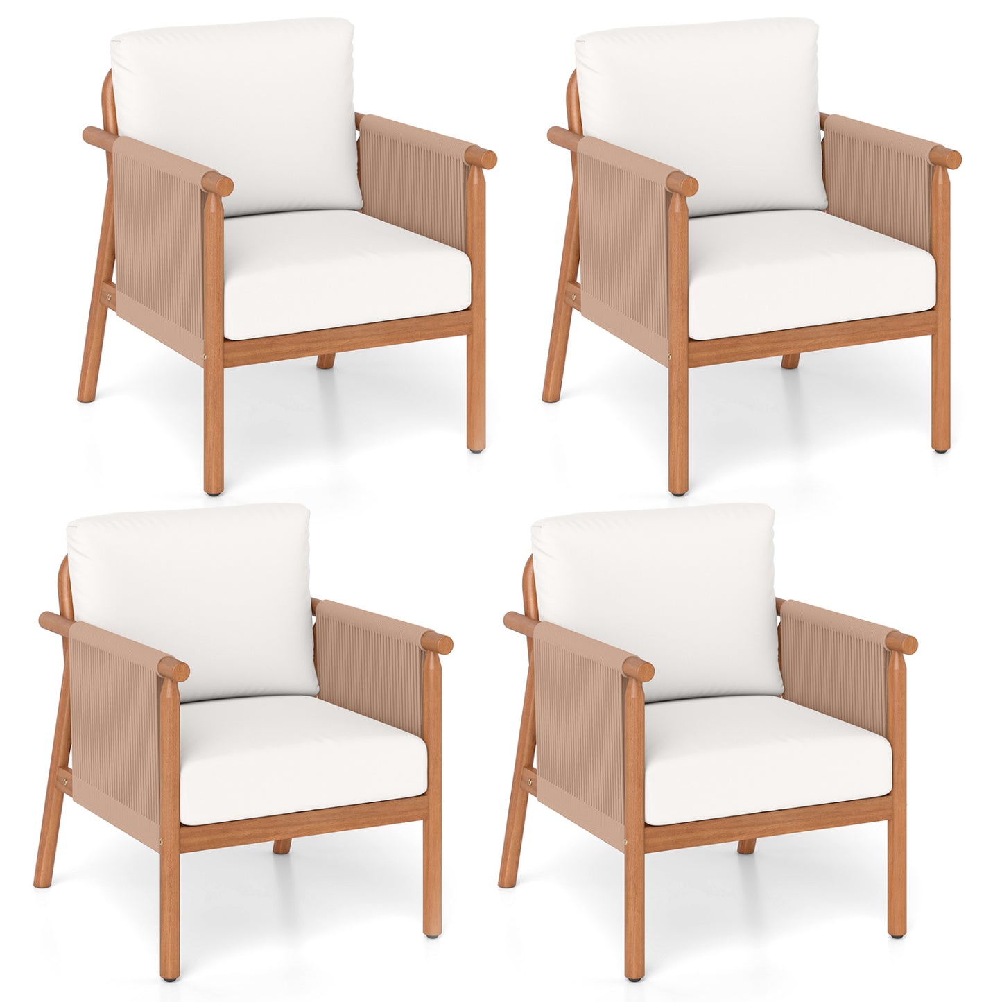 Acacia Wood Patio Dining Chairs Set of 4 with Cushions
