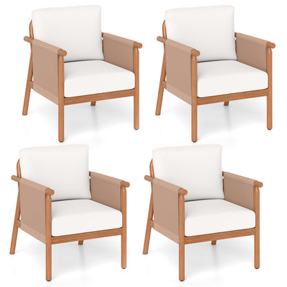 Acacia Wood Patio Dining Chairs Set of 4 with Cushions