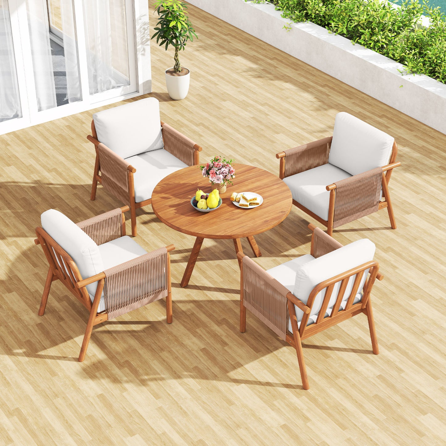Acacia Wood Patio Dining Chairs Set of 4 with Cushions