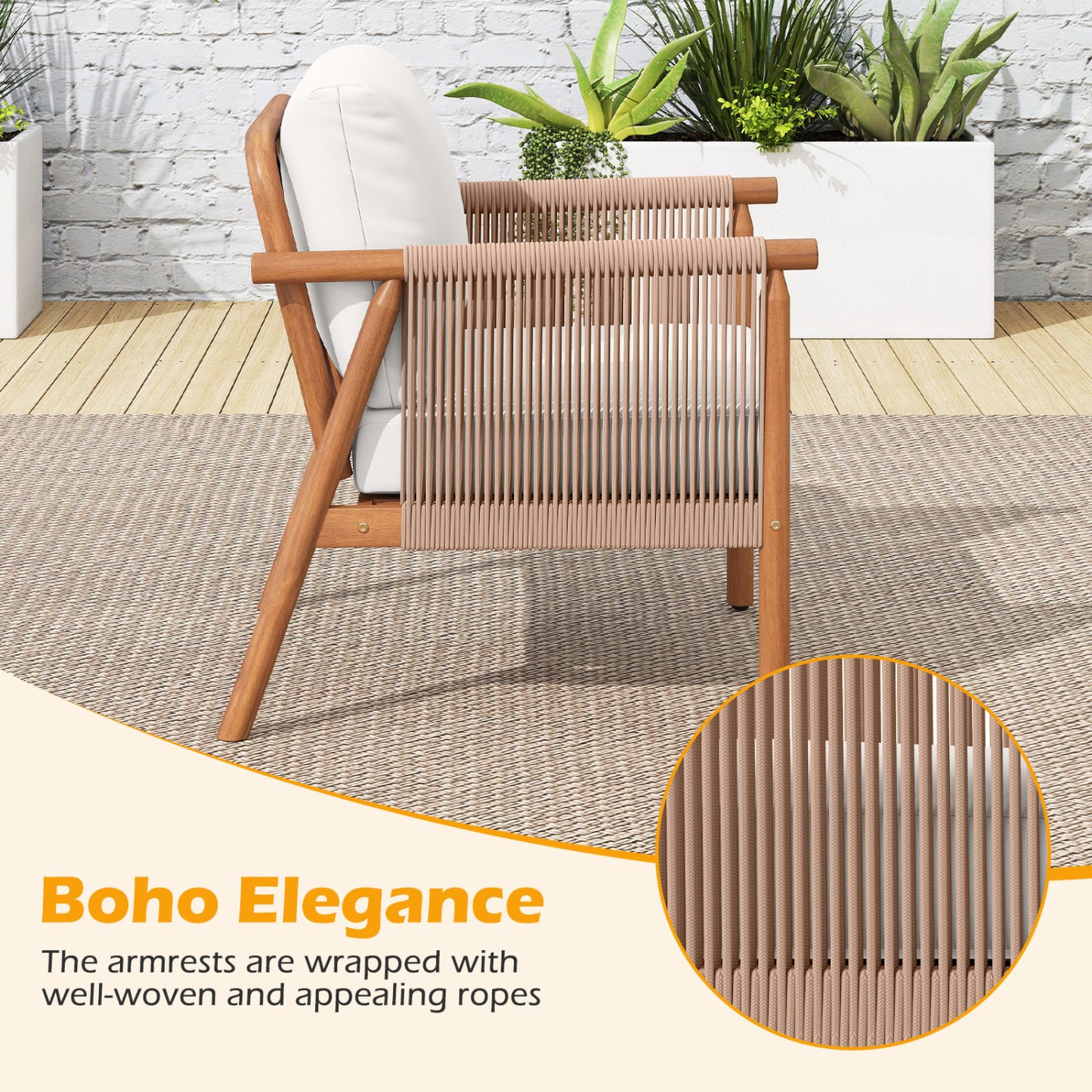 Acacia Wood Patio Dining Chairs Set of 4 with Cushions