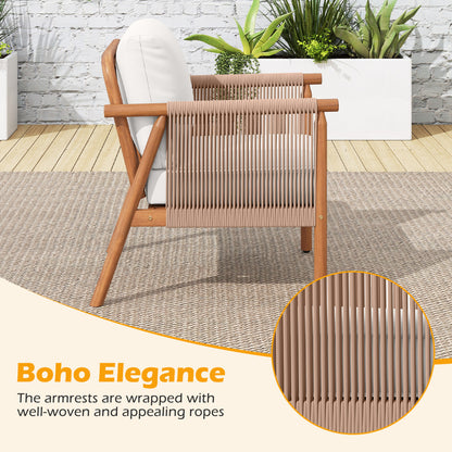 Acacia Wood Patio Dining Chairs Set of 4 with Cushions