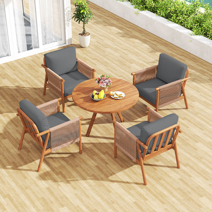 Acacia Wood Patio Dining Chairs Set of 4 with Cushions