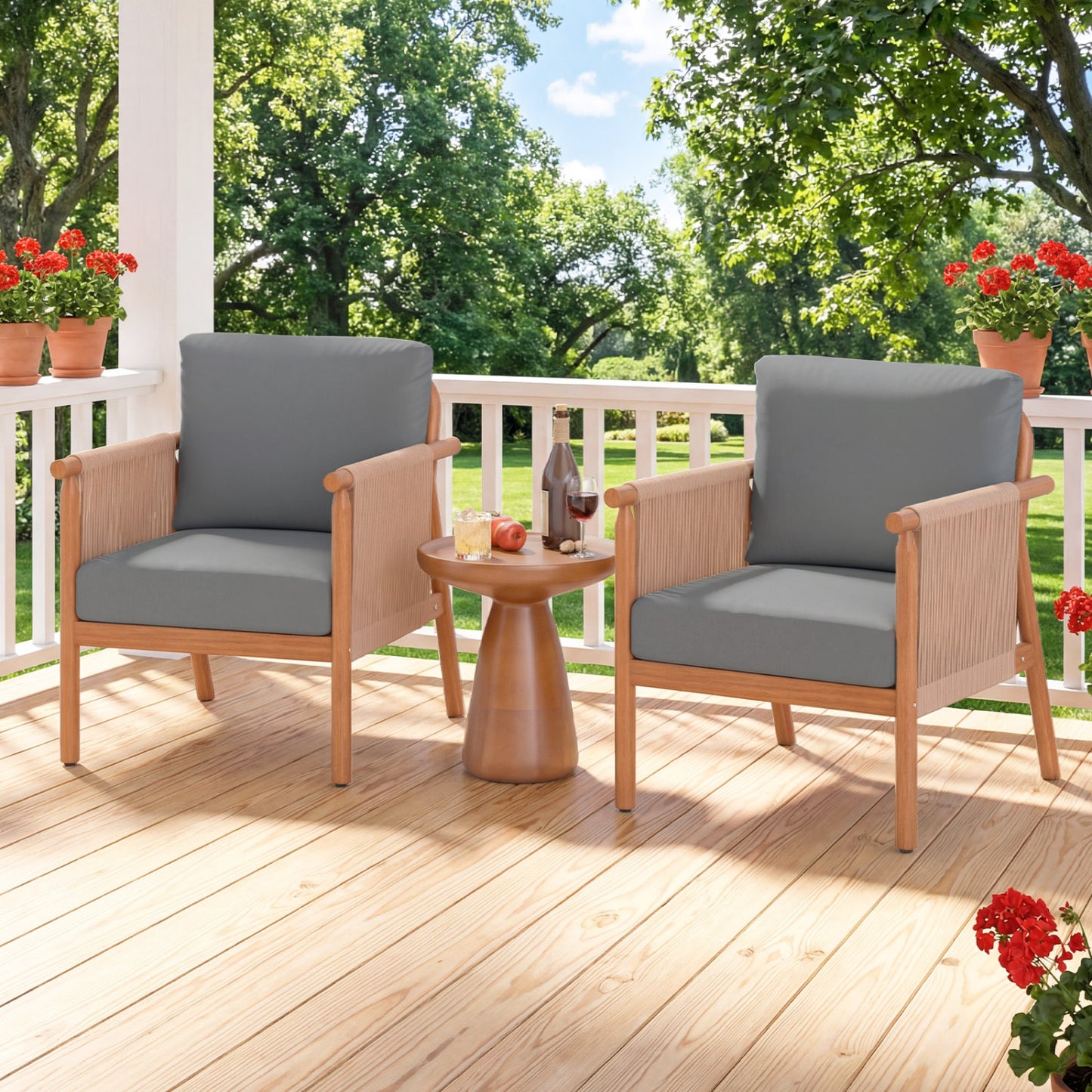 Acacia Wood Patio Dining Chairs Set of 4 with Cushions