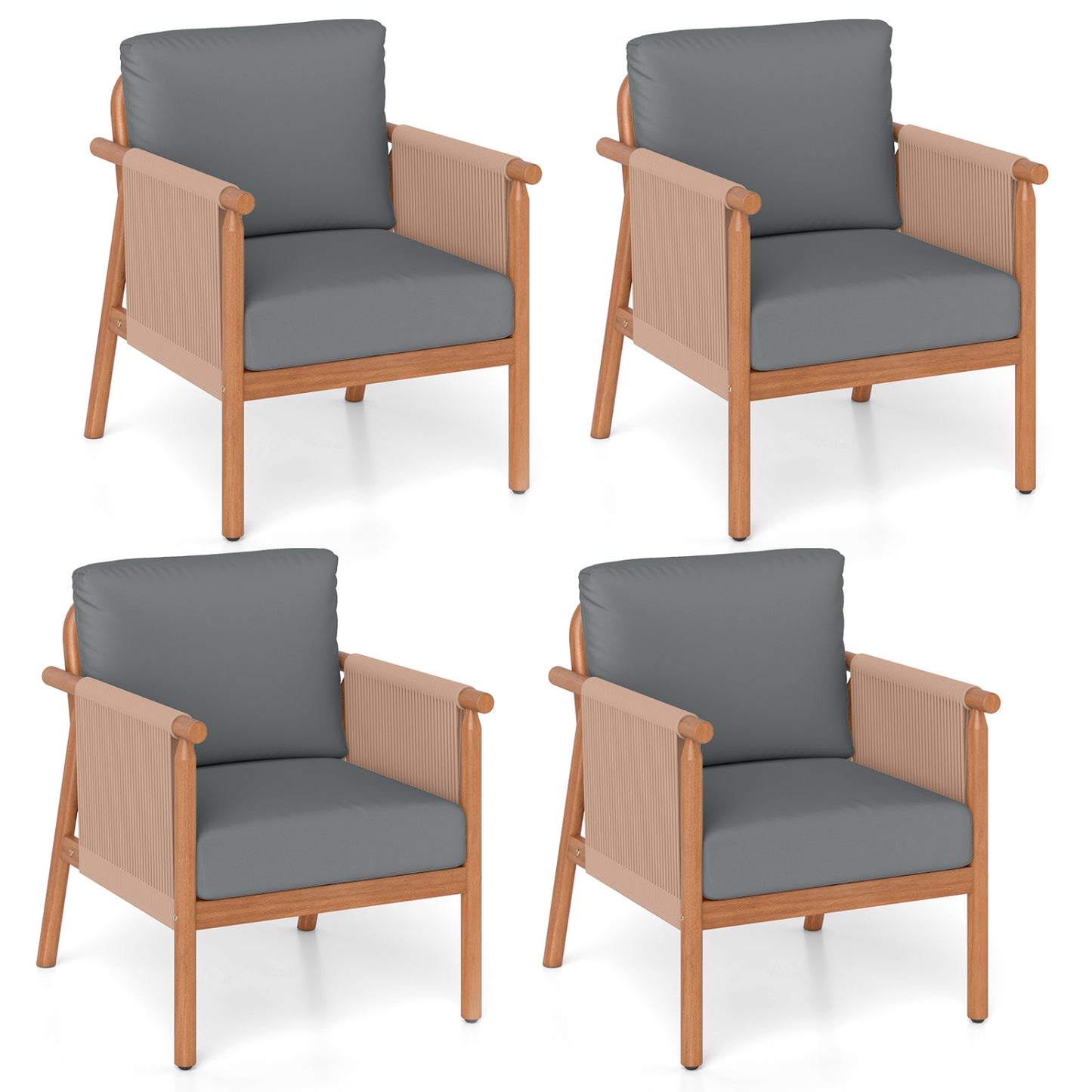 Acacia Wood Patio Dining Chairs Set of 4 with Cushions
