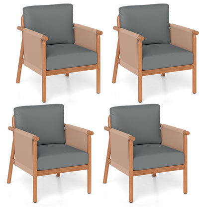 Acacia Wood Patio Dining Chairs Set of 4 with Cushions