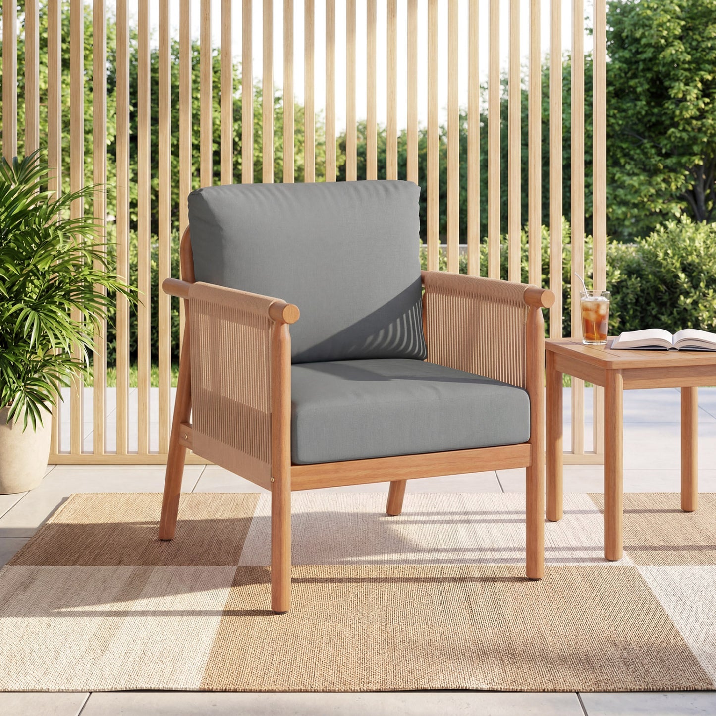 Acacia Wood Patio Dining Chairs Set of 4 with Cushions