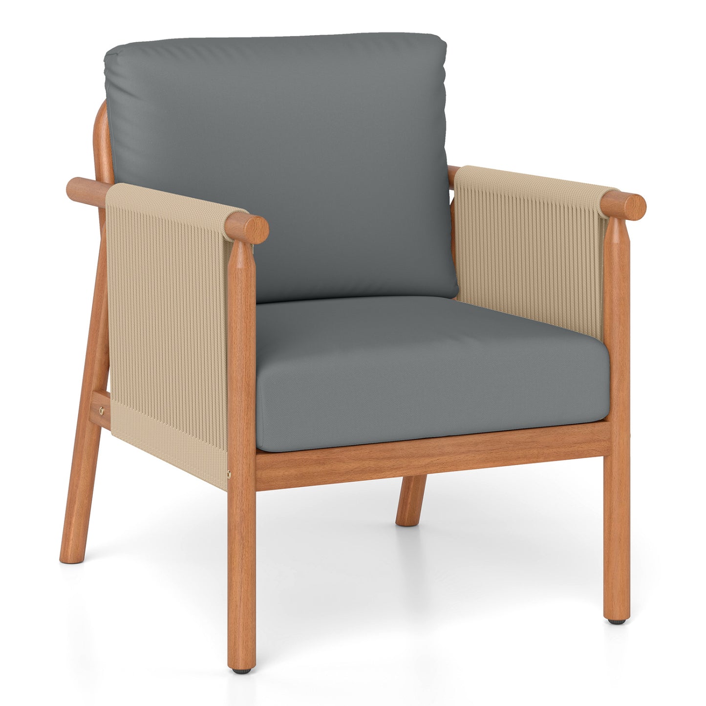 Acacia Wood Patio Dining Chair with Woven Rope & Cushions