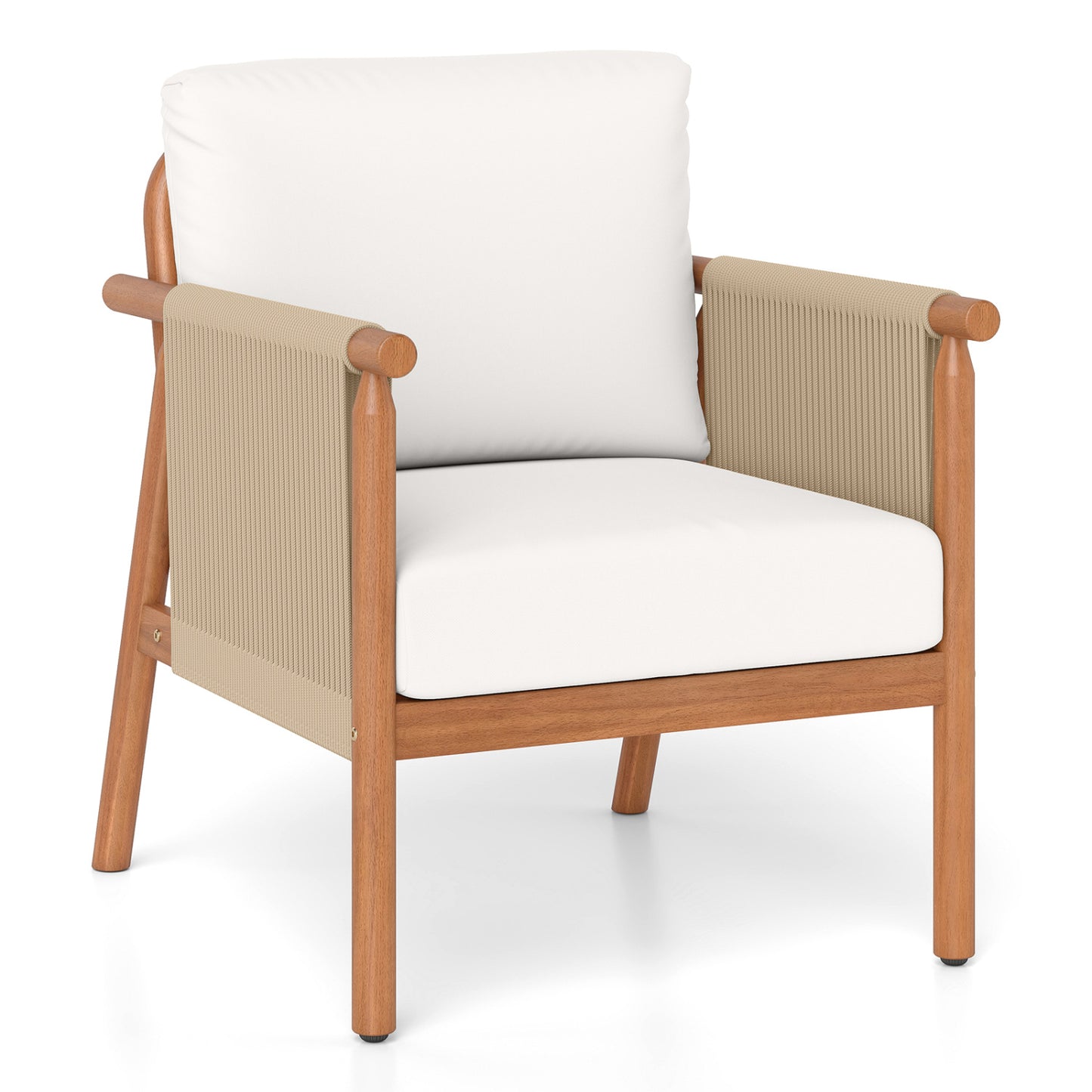 Acacia Wood Patio Dining Chair with Woven Rope & Cushions