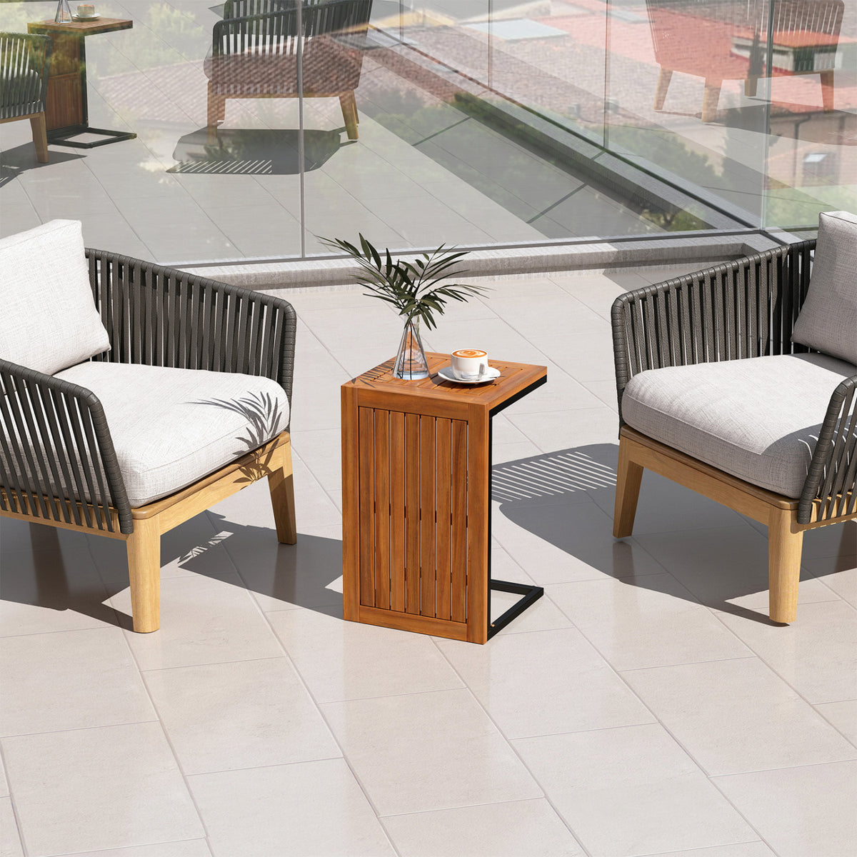 2-in-1 Convertible Patio Acacia Wood Side Table
