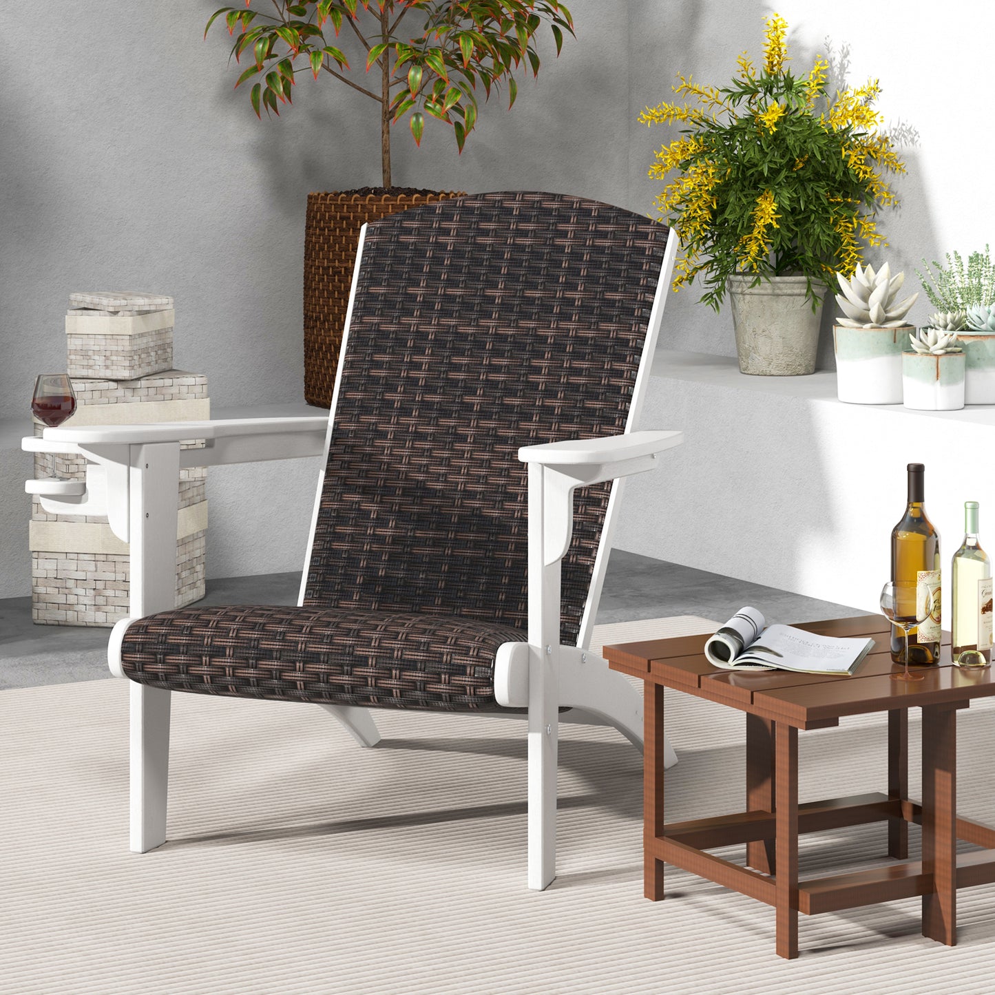 Adirondack Chair with Rattan Padded Seat and Cupholder