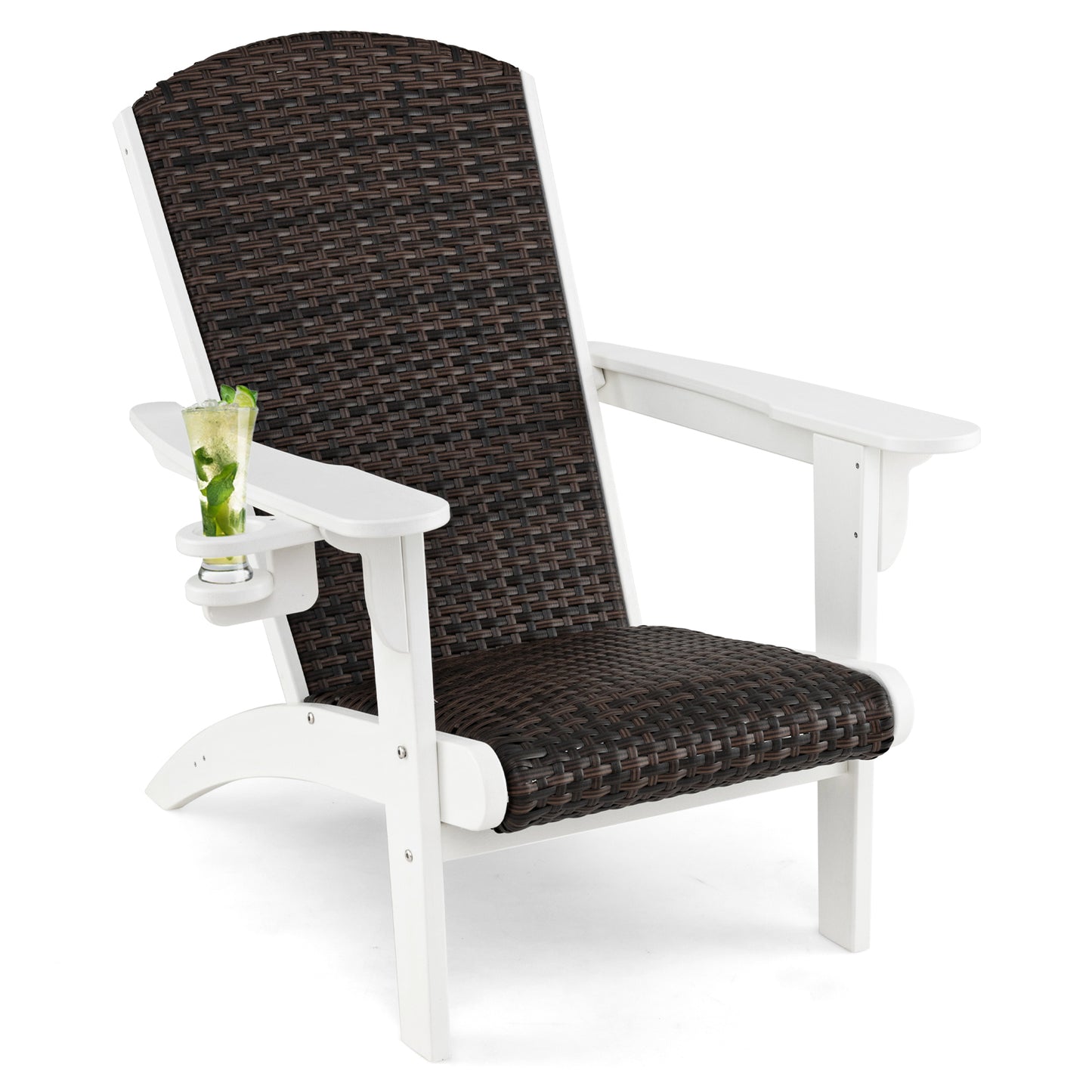Adirondack Chair with Rattan Padded Seat and Cupholder