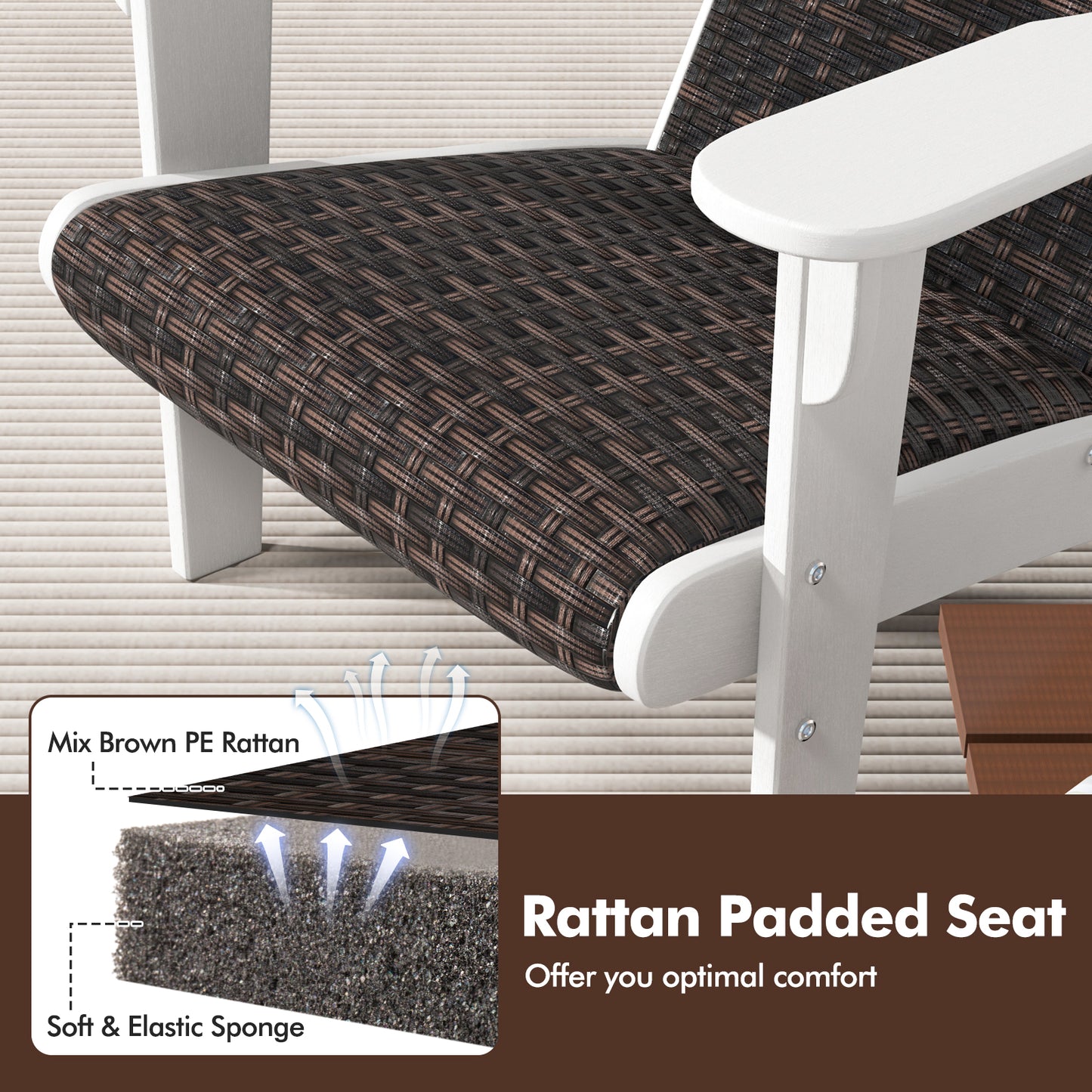 Adirondack Chair with Rattan Padded Seat and Cupholder