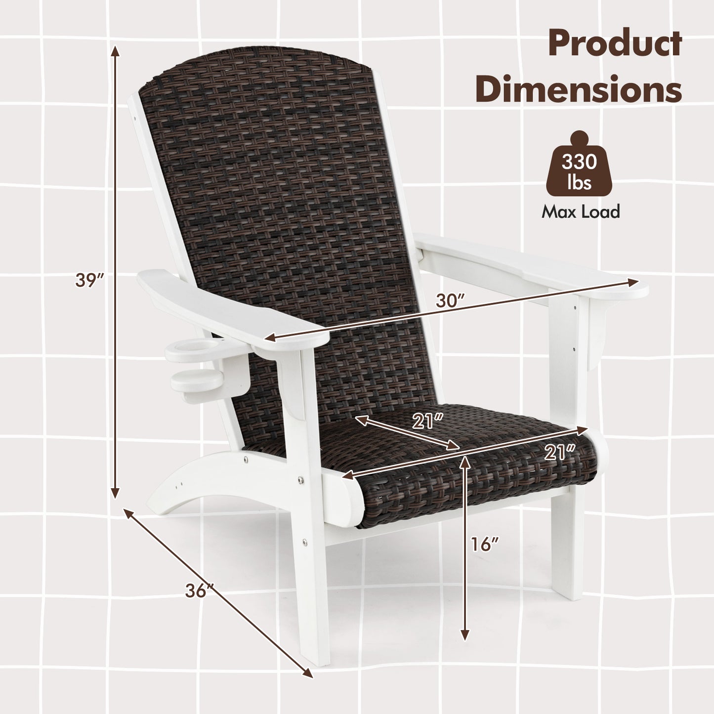 Adirondack Chair with Rattan Padded Seat and Cupholder
