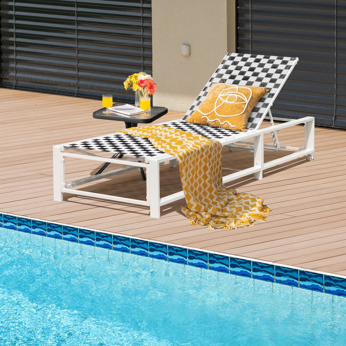 Adjustable Patio Chaise Lounge Chair with Wheels - 400 lbs