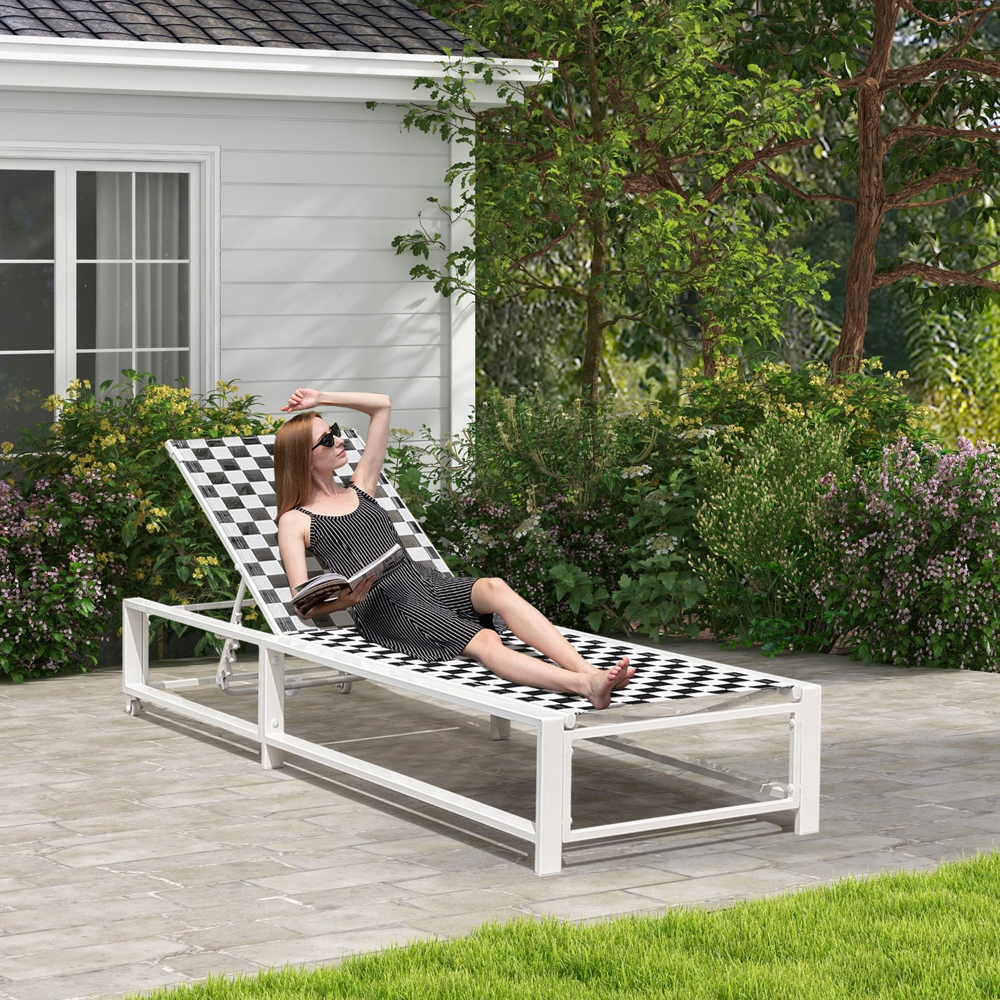 Adjustable Patio Chaise Lounge Chair with Wheels - 400 lbs