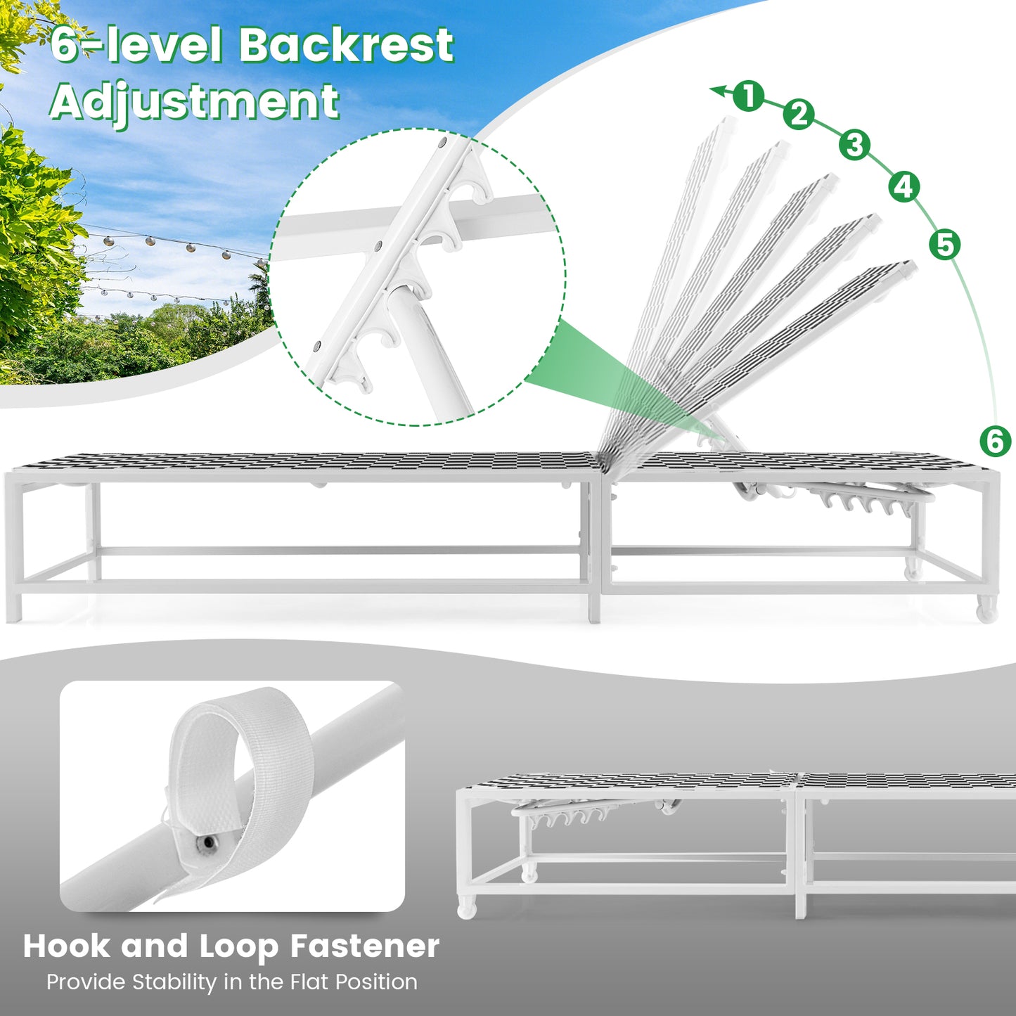 Adjustable Patio Chaise Lounge Chair with Wheels - 400 lbs