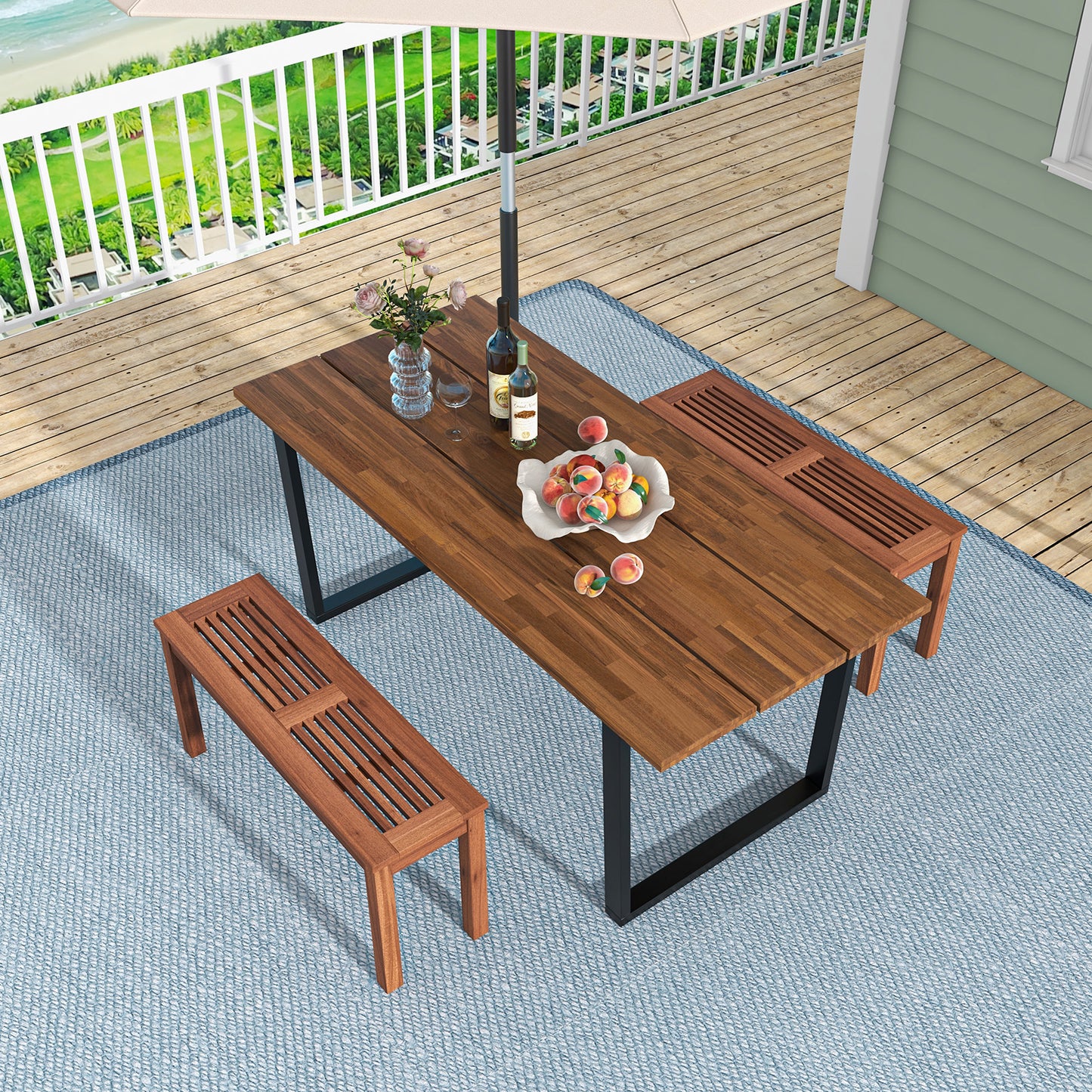 2-Seater Backless Outdoor Bench with Slatted Seat