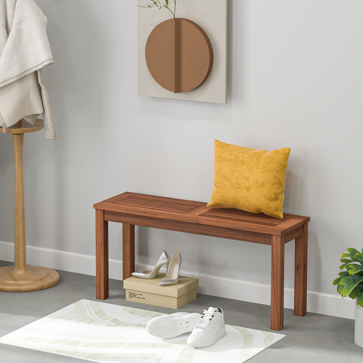2-Seater Backless Outdoor Bench with Slatted Seat