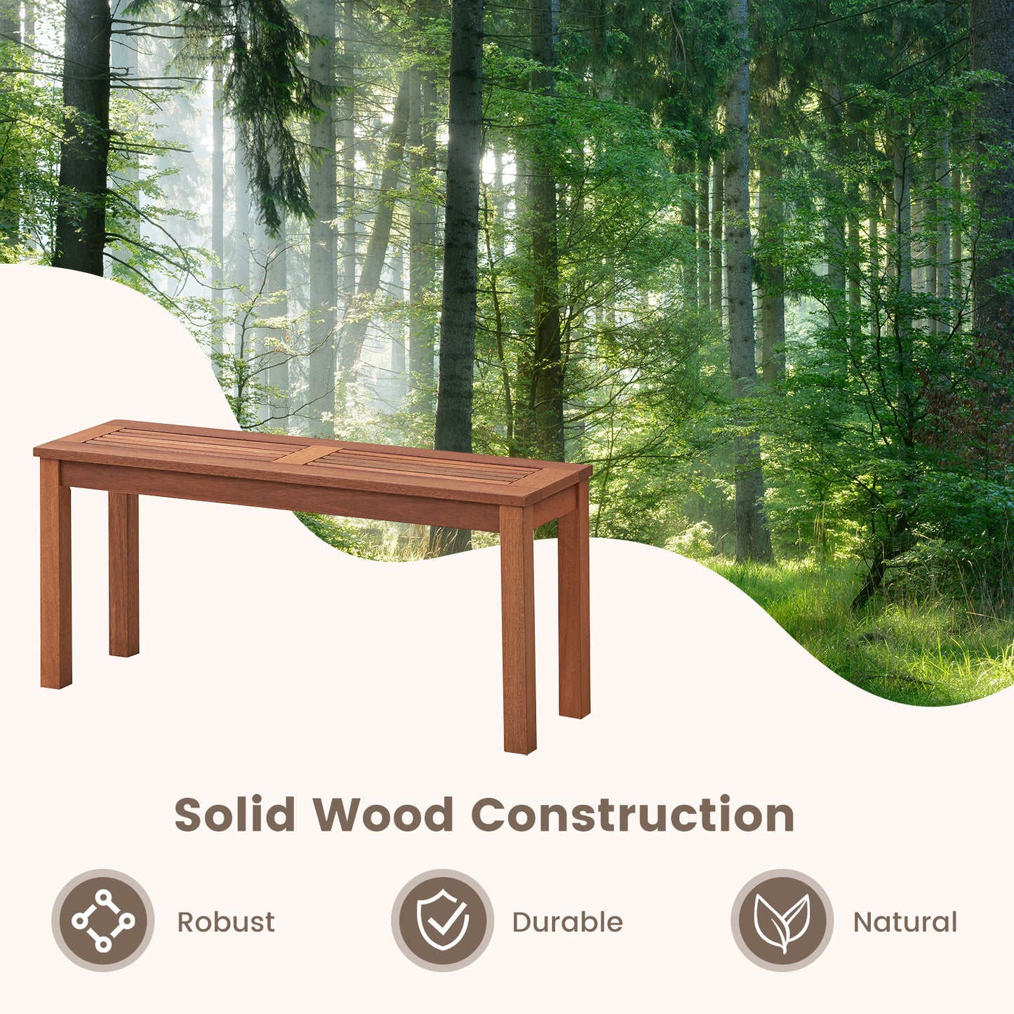 2-Seater Backless Outdoor Bench with Slatted Seat