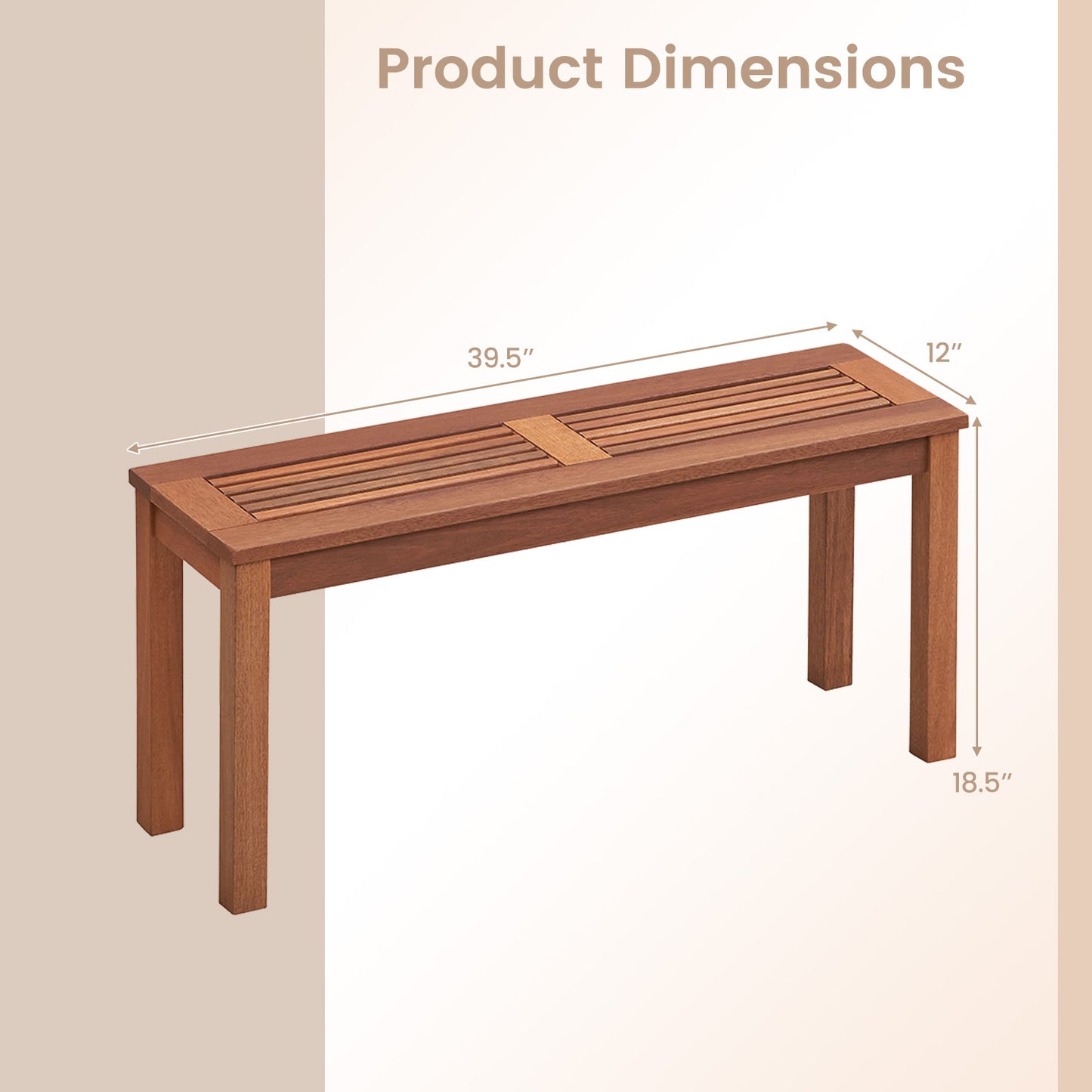2-Seater Backless Outdoor Bench with Slatted Seat