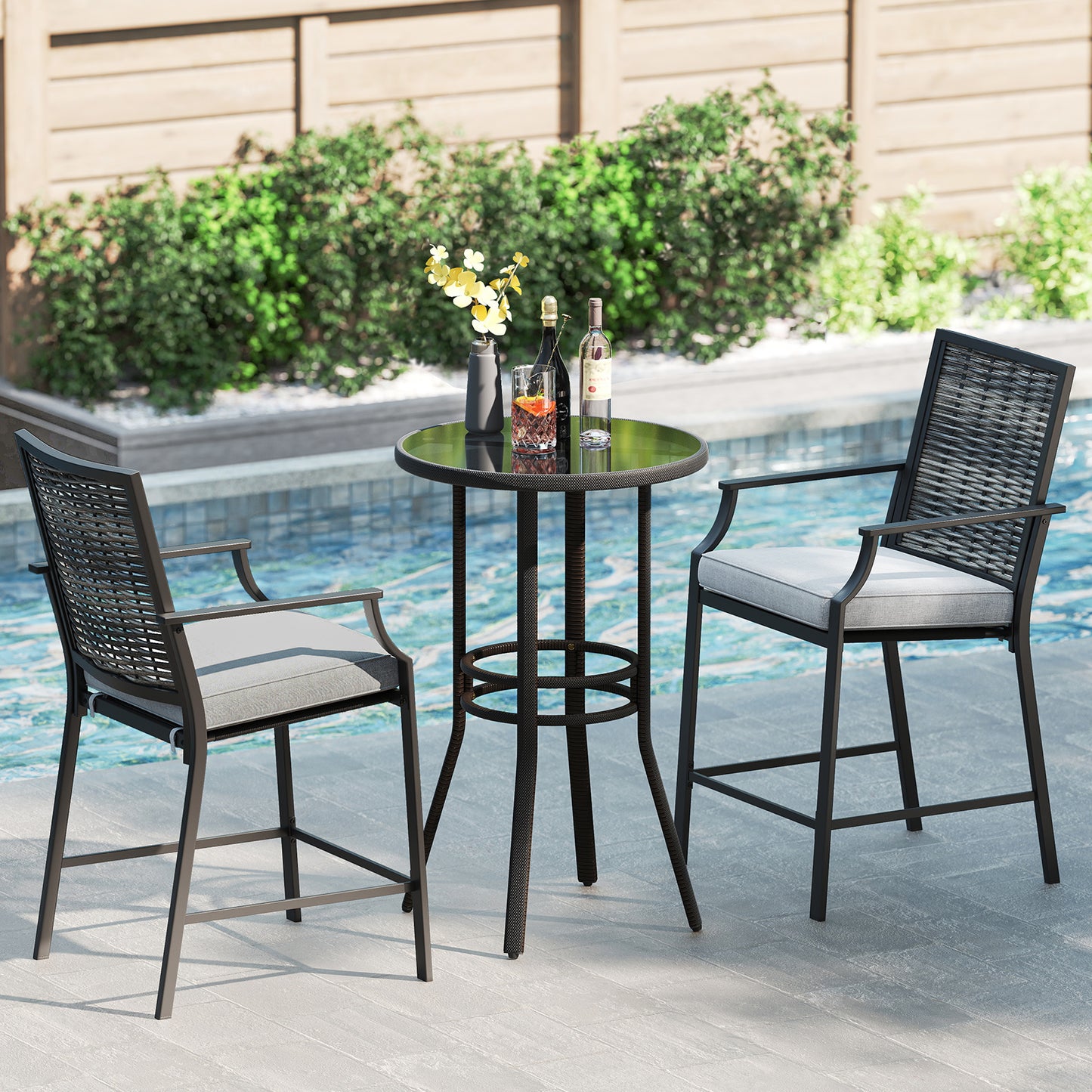 Counter Height Rattan Bar Stools Set of 2 with Armrests