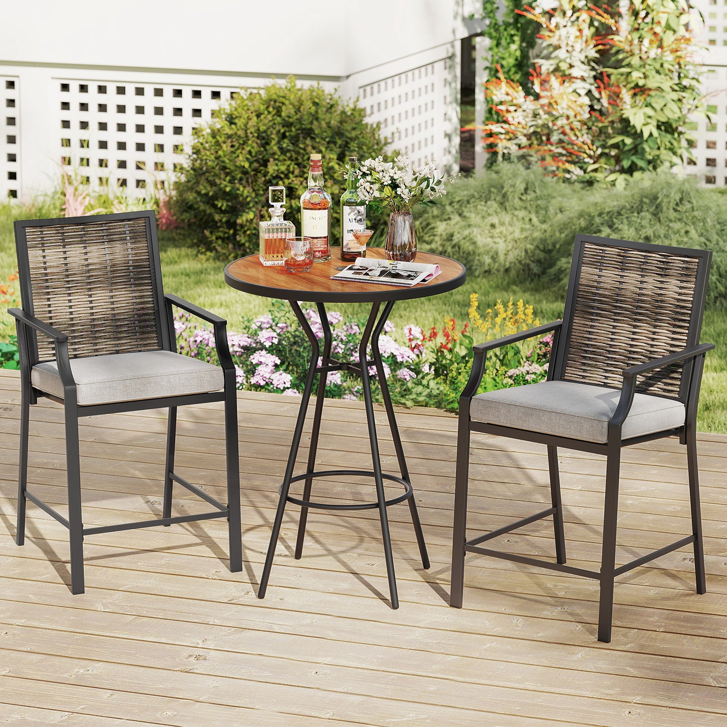 Counter Height Rattan Bar Stools Set of 2 with Armrests