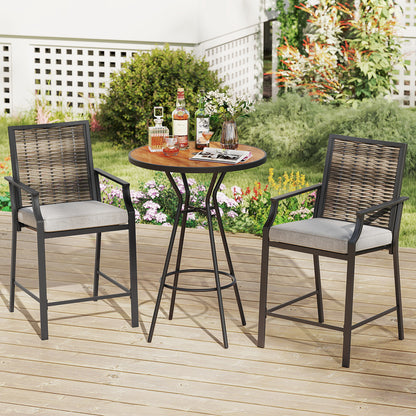 Counter Height Rattan Bar Stools Set of 2 with Armrests
