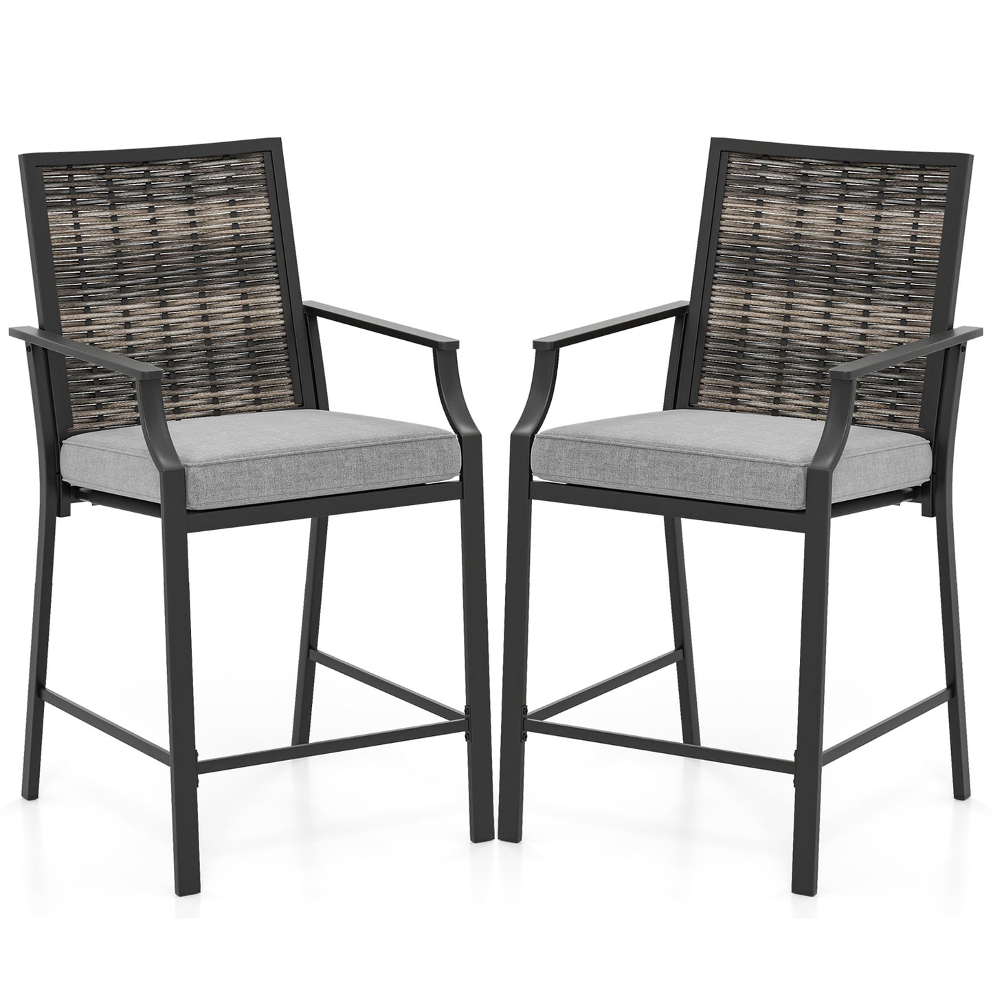 Counter Height Rattan Bar Stools Set of 2 with Armrests