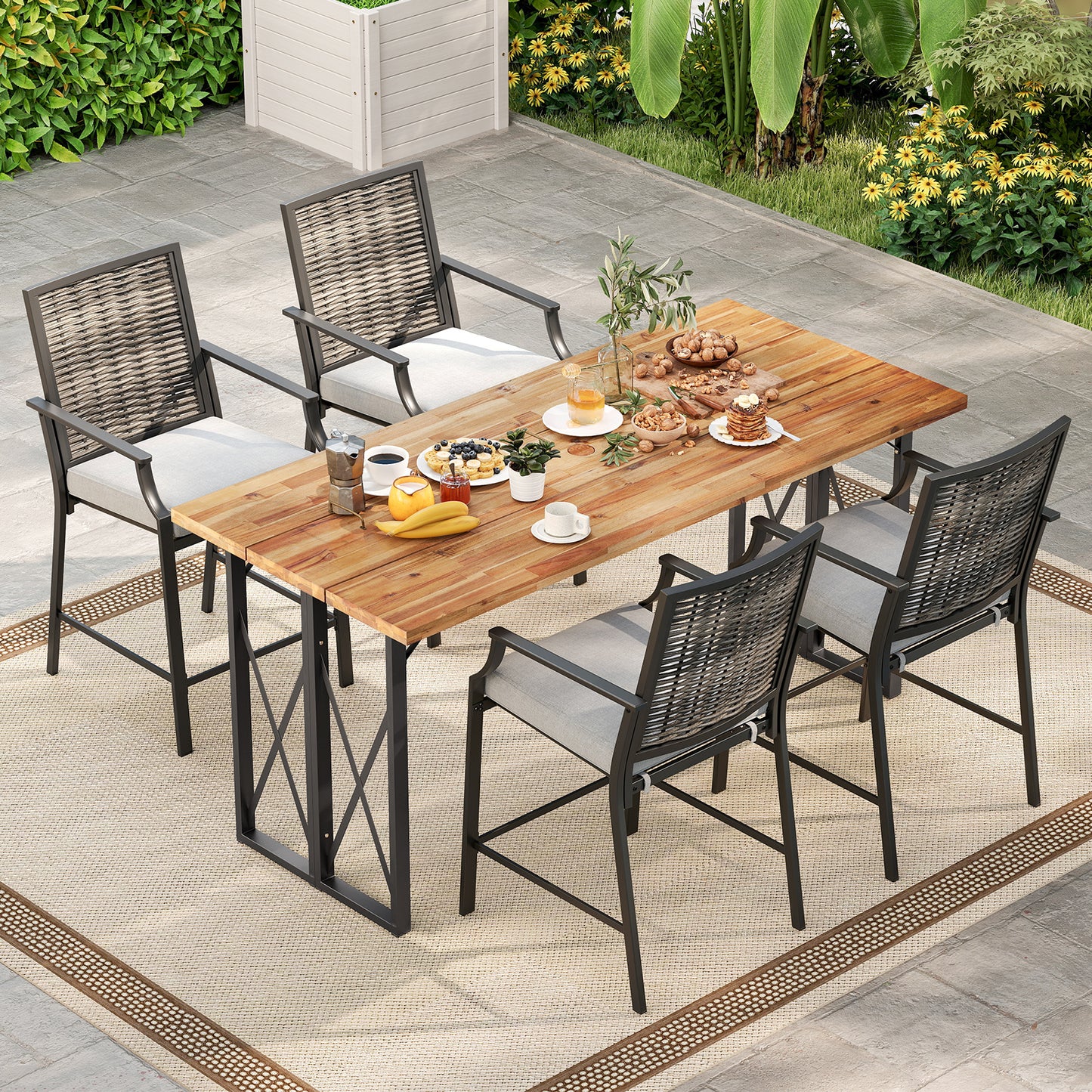 Counter Height Rattan Bar Stools Set of 2 with Armrests