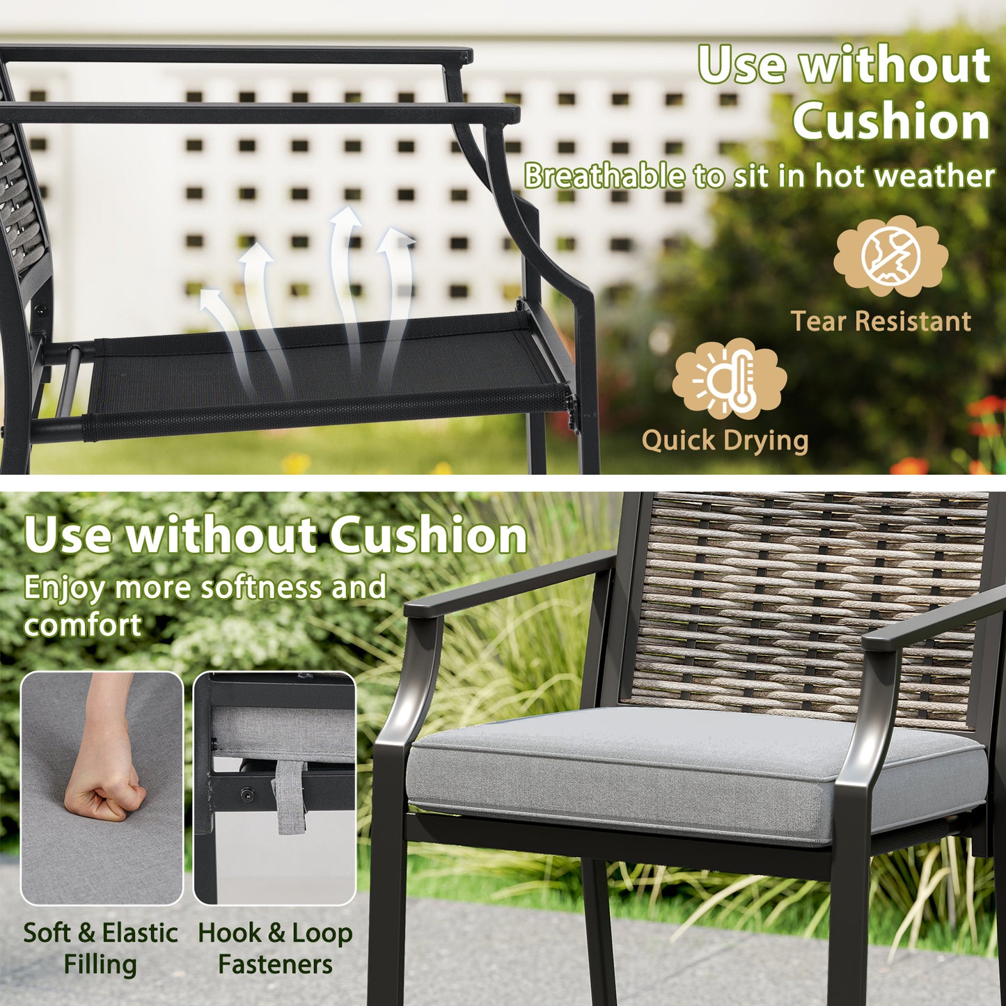 Counter Height Rattan Bar Stools Set of 2 with Armrests