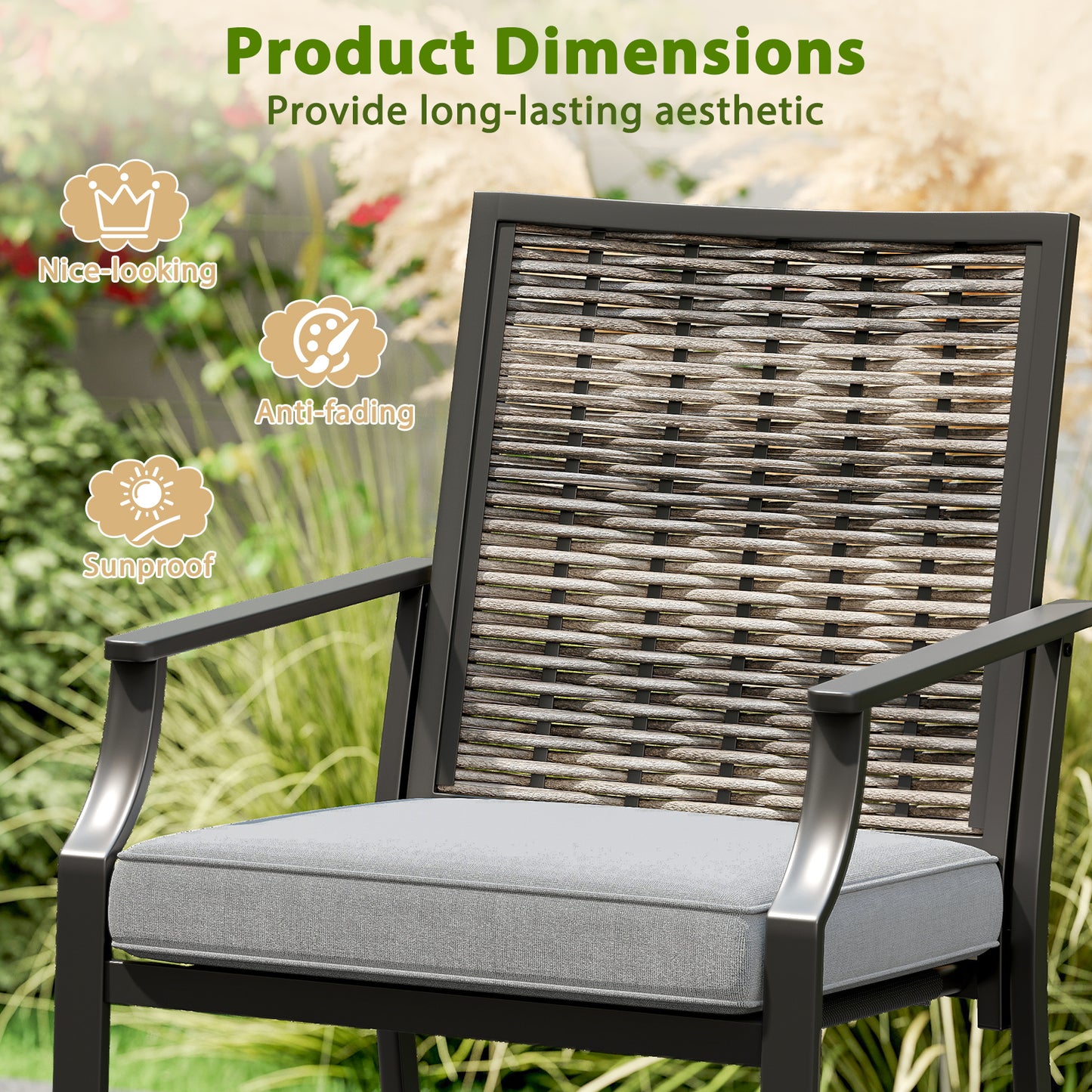 Counter Height Rattan Bar Stools Set of 2 with Armrests