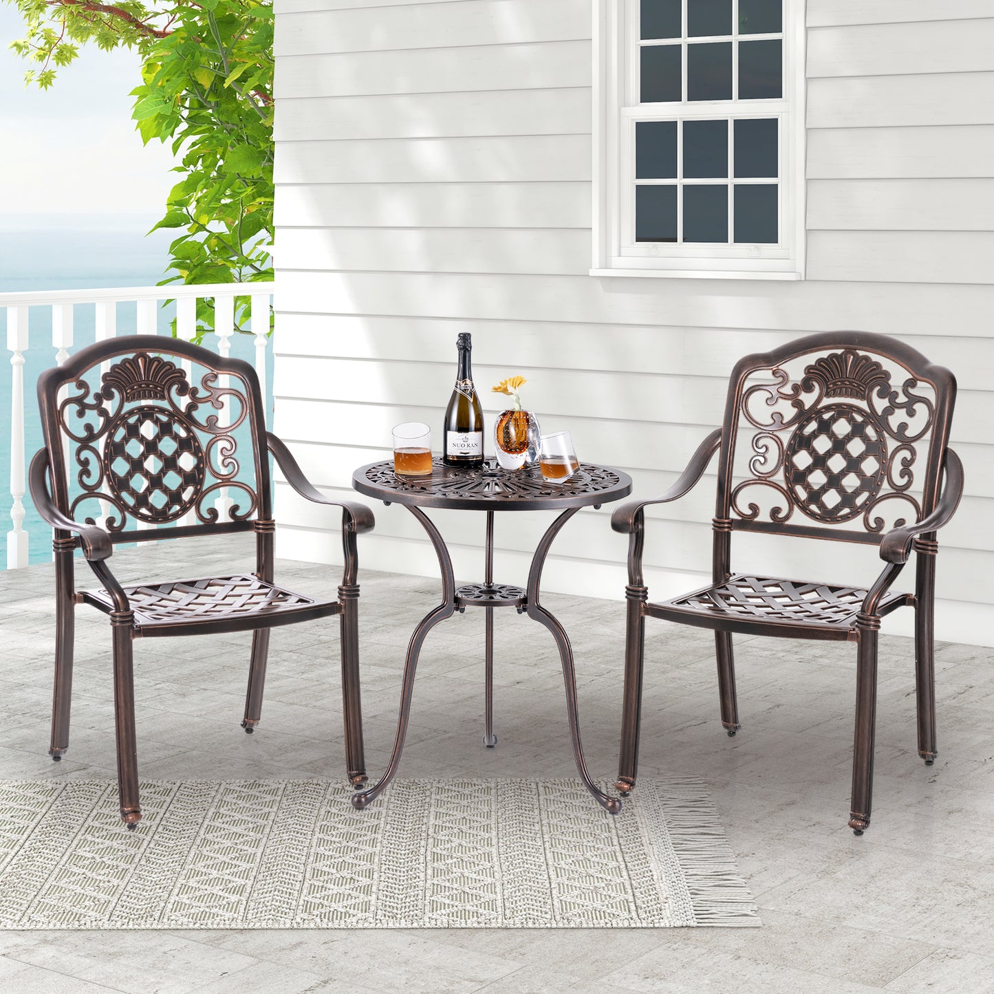 Cast Aluminum Patio Dining Chairs Set of 2 - Stackable