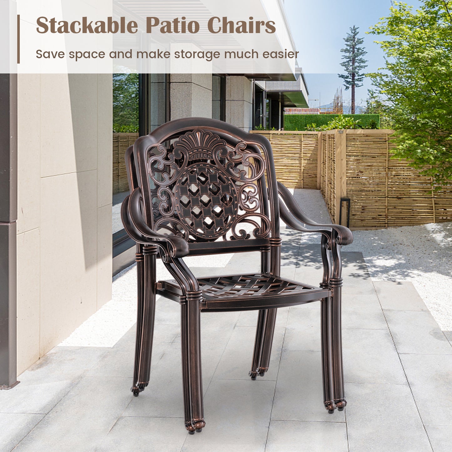 Cast Aluminum Patio Dining Chairs Set of 2 - Stackable