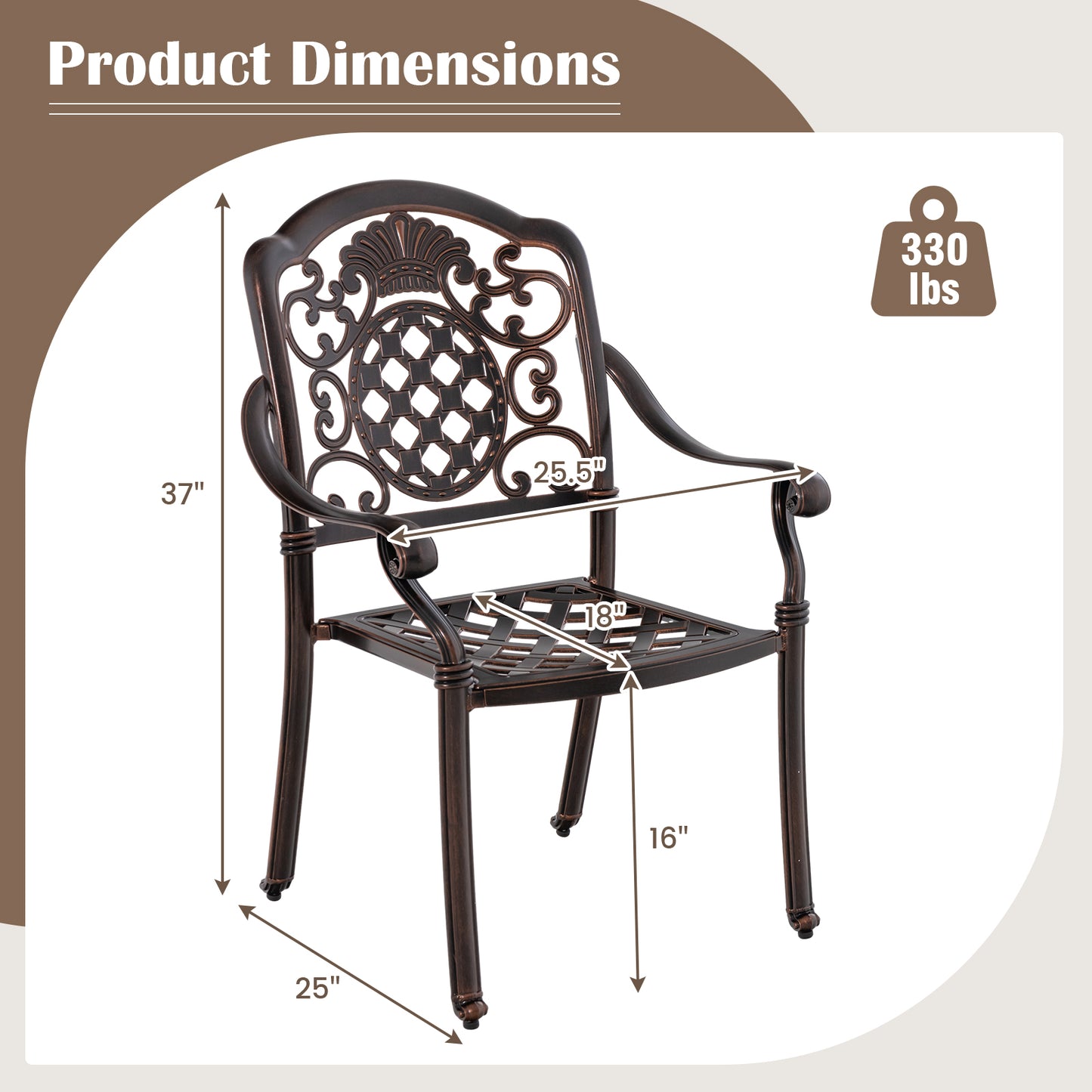 Cast Aluminum Patio Dining Chairs Set of 2 - Stackable
