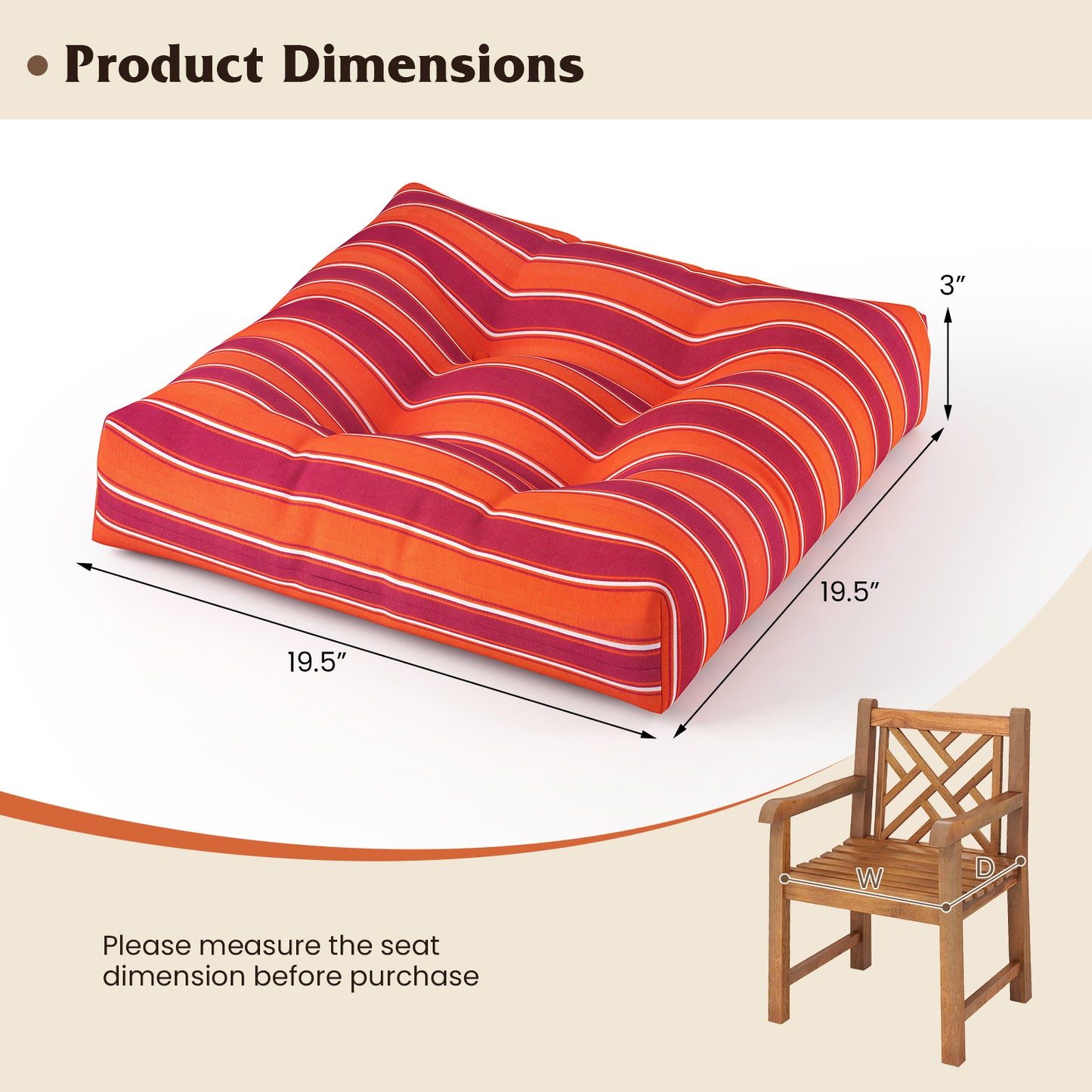 21x21 Inch Patio Chair Seat Cushion Pads - Indoor & Outdoor