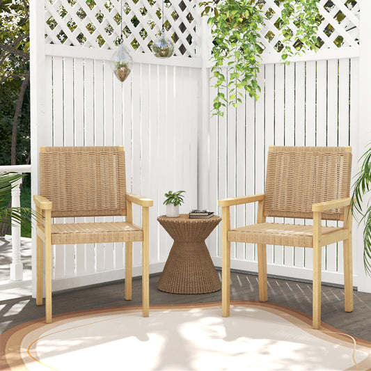 Wood Dining Chairs Set of 2 with Woven Rope Seat